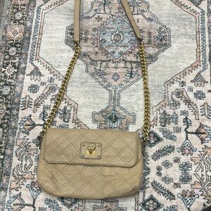 Marc Jacob’s Tan and Gold Quilted Crossbody Bag with Chain Strap